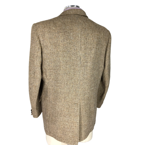 44S Harris Tweed Mens Vintage 3 Button Blazer Sport Coat Jacket Sand Beige Gray - Picture 6 of 13